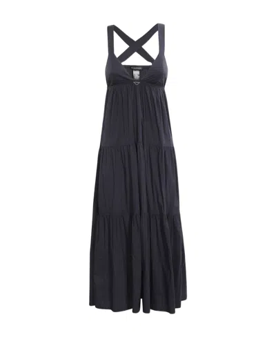 Emporio Armani Tiered Sleeveless Midi Dress In Blue