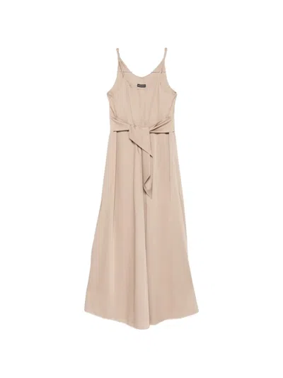 Emporio Armani Crepe Twill Torchon Straps Sash Dress In Neutral