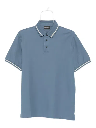 Emporio Armani Tipped-collar Cotton Polo Shirt In Blue