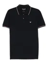 Emporio Armani Blue Short Sleeved Polo Shirt With Embroidery On The Front In Cotton Man In Blue