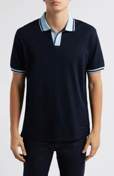 Emporio Armani Tipped Johnny Collar Polo In Black