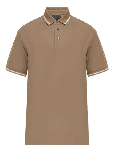 Emporio Armani Tipped Polo Shirt In Brown