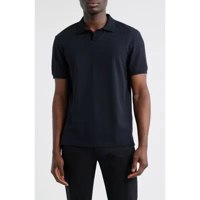 Emporio Armani Tonal Chain Johnny Collar Polo In Black