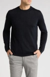 Emporio Armani Tonal Textured Virgin Wool Crewneck Sweater In Solid Blue Navy
