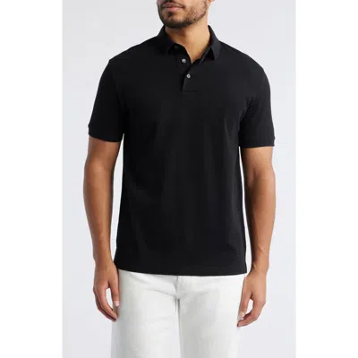 Emporio Armani Tonal Textured Wave Cotton Polo In Black