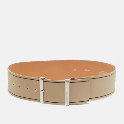 Pre-owned Emporio Armani Tongue Buckle 75cm Belt Beige Stripe Leather In Sand
