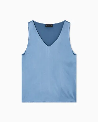 Emporio Armani Top Avec Col En V En Satin De Soie In Blue
