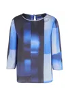 Emporio Armani Colour-block-print Keyhole Blouse In Blue