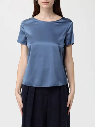 Emporio Armani Satin-finish Short-sleeve Blouse In Blue