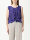 Emporio Armani Pleated Sheer Knotted Sleeveless Top In Blue