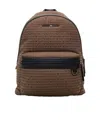 Emporio Armani Beige Backpack In Jacquard Fabric With All-over Lettering In Brown And Black