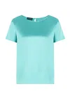 Emporio Armani Short-sleeved Silk Satin Blouse In Lagoon Green