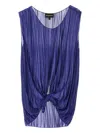 Emporio Armani Pleated Sheer Knotted Sleeveless Top In Blue