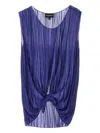 Emporio Armani Pleated Sheer Knotted Sleeveless Top In Blue