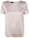 Emporio Armani Crew Neck Silk Top With Keyhole Back In Pale Rose