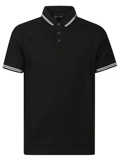 Emporio Armani Contrasting-trim Cotton Polo Shirt In Black