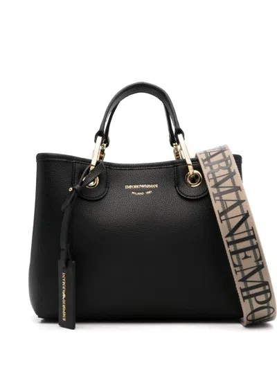Emporio Armani Tote Bag With Palmellate Effect In Nero