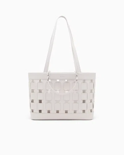Emporio Armani Tote Bag With Woven Design Double Handles And Pouch In Gray