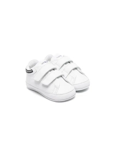 Emporio Armani Babies' Touch-strap Leather Sneakers In White