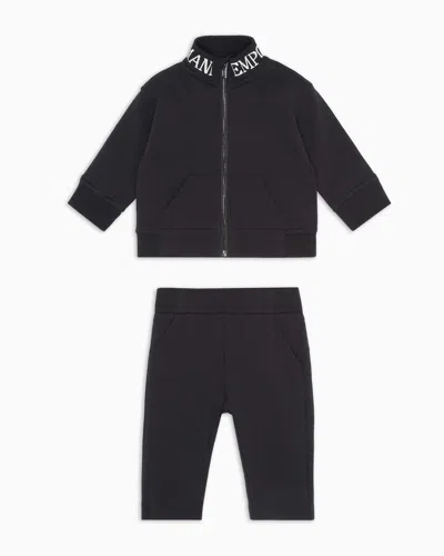 Emporio Armani Kids' Tracksuit With Full-zip Sweatshirt In Double Jersey With Jacquard Logo In Navy_blue