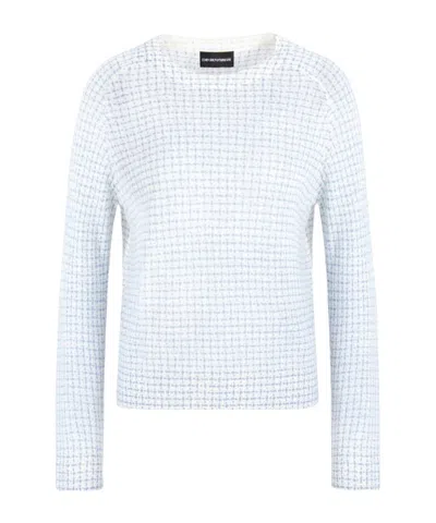 Emporio Armani Translucent Knitted Shirt In White/blue