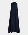 Emporio Armani Trapeze Cotton Poplin Maxi Shirtdress In Navy