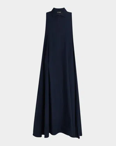 Emporio Armani Trapeze Cotton Poplin Maxi Shirtdress In Blue