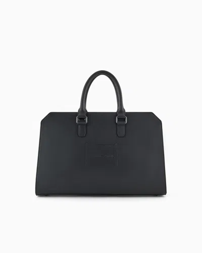 Emporio Armani Business Bag In Tumbled Leather In Black