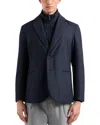 Emporio Armani Travel Essentials Blazer With Detachable Padded Dickie Jacket In Solid Blue