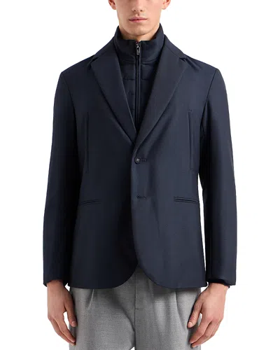 Emporio Armani Travel Essentials Blazer With Detachable Padded Dickie Jacket In Solid Blue