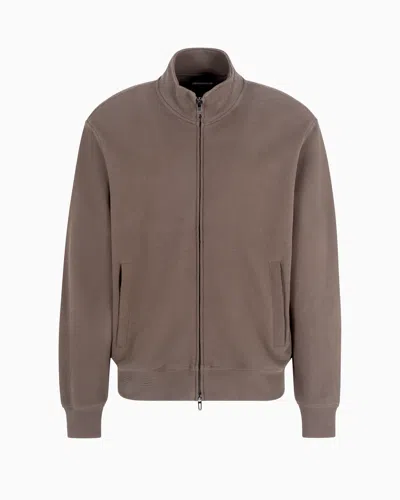Emporio Armani Travel Essentials Full-zip Sweatshirt In Waffle Jersey In Brown