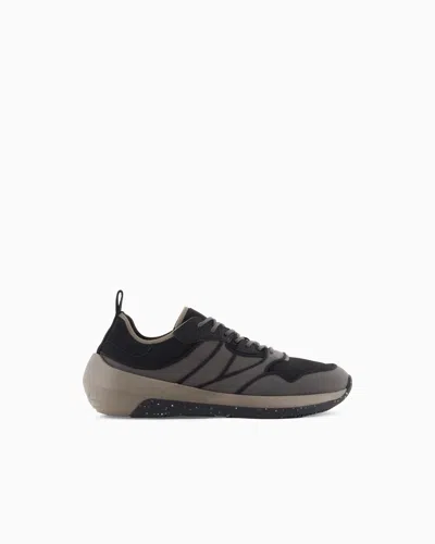 Emporio Armani Travel Essentials Knit Sneakers In Black