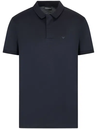 Emporio Armani Logo-embroidered Cotton Polo Shirt In Blue