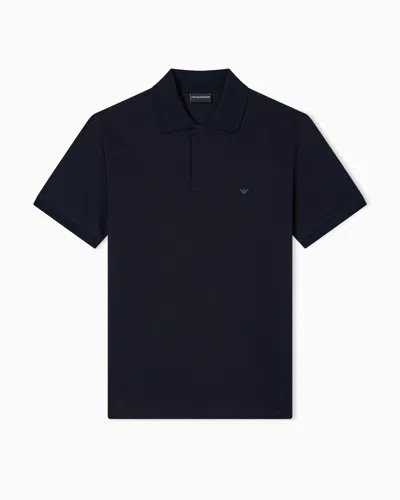 Emporio Armani Travel Essentials Piqué Polo Shirt In Blue