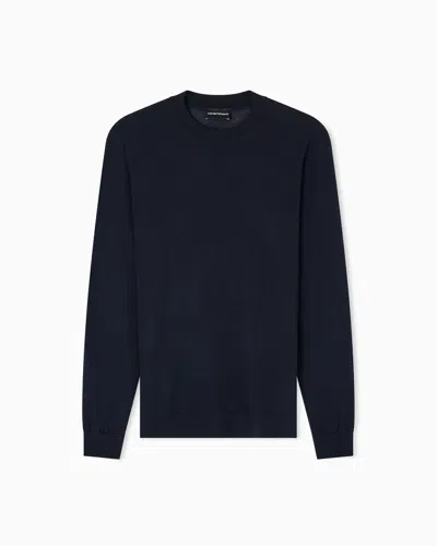 Emporio Armani Travel Essentials Plain-knit Virgin-wool Jumper In Blue