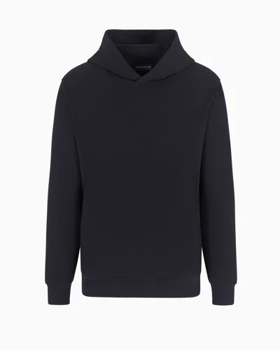 Emporio Armani Travel Essentials Waffle Jersey Hooded Sweatshirt In Navy Blue