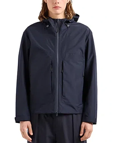 Emporio Armani Travel Essentials Water Repellent Hooded Jacket In Navy Blue