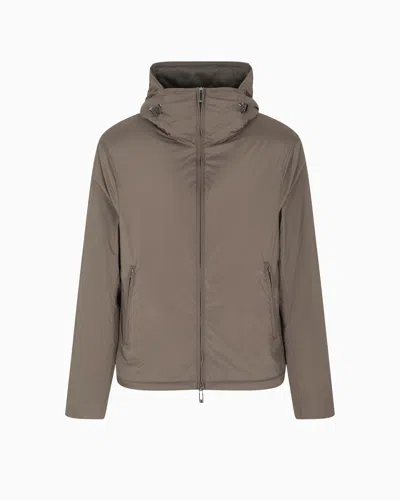 Emporio Armani Travel Essentials Water-repellent Nylon Hooded Jacket In Brown