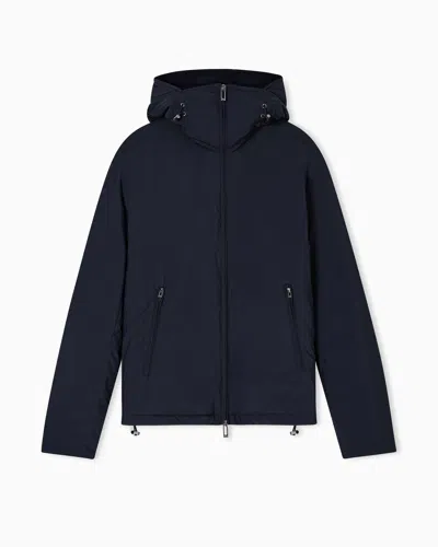 Emporio Armani Travel Essentials Water-repellent Nylon Hooded Jacket In Blue