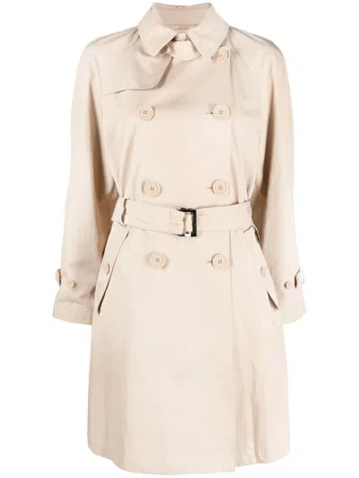 Emporio Armani Belted Trench Coat In Brown