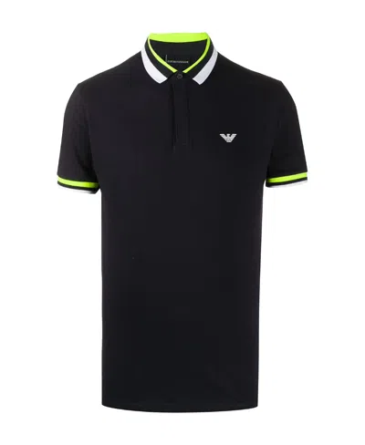 Emporio Armani Tri-stripe Polo Shirt In Black