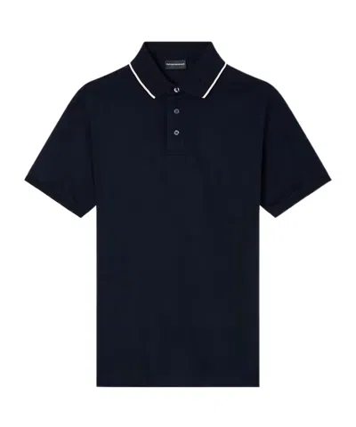 Emporio Armani Trim-collar Polo Shirt In Blue
