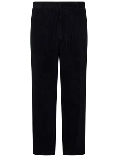 Emporio Armani Straight-leg Trousers With Subtle Ribbed Texture In Black