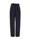 Emporio Armani Sablé Stretch Fabric Trousers With Pleats In Blue