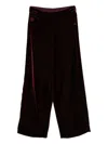 Emporio Armani Wide Leg Velvet Trousers Embroidered Detail In Black