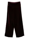 Emporio Armani Wide Leg Velvet Trousers Embroidered Detail In Burgundy