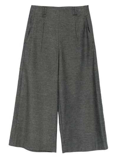 Emporio Armani Wide-leg Trousers With Front Pleats And Pockets In Gray