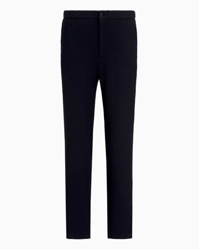 Emporio Armani Trousers In A 3d-effect Jersey-wool Blend Stretch Knit In Blue