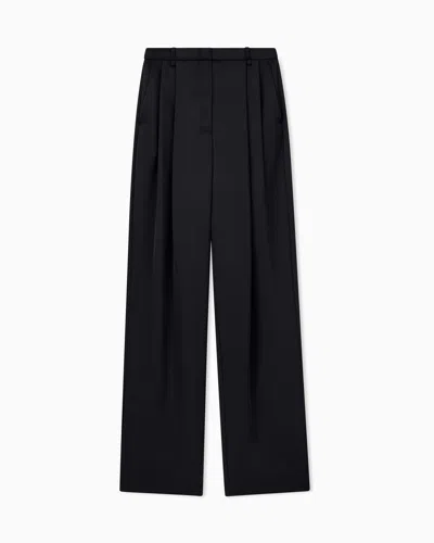 Emporio Armani Trousers In Techno Twill With Wide Leg Pleats And Belt Loops In Black