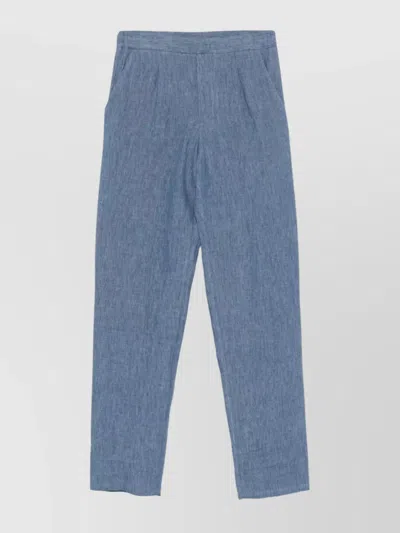 Emporio Armani Trousers Linen Elasticated Waistband In Clear Blue